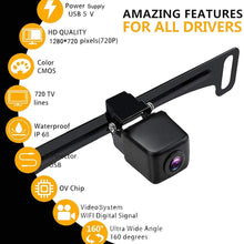 Wireless Digital License Plate Backup Camera, HD 720P Car WiFi Rear View Reverse Camera, Super Wide View Angle Night Vision Waterproof, USB 5V Vehicles Cam for iPhone, iPad or Andriod Devices