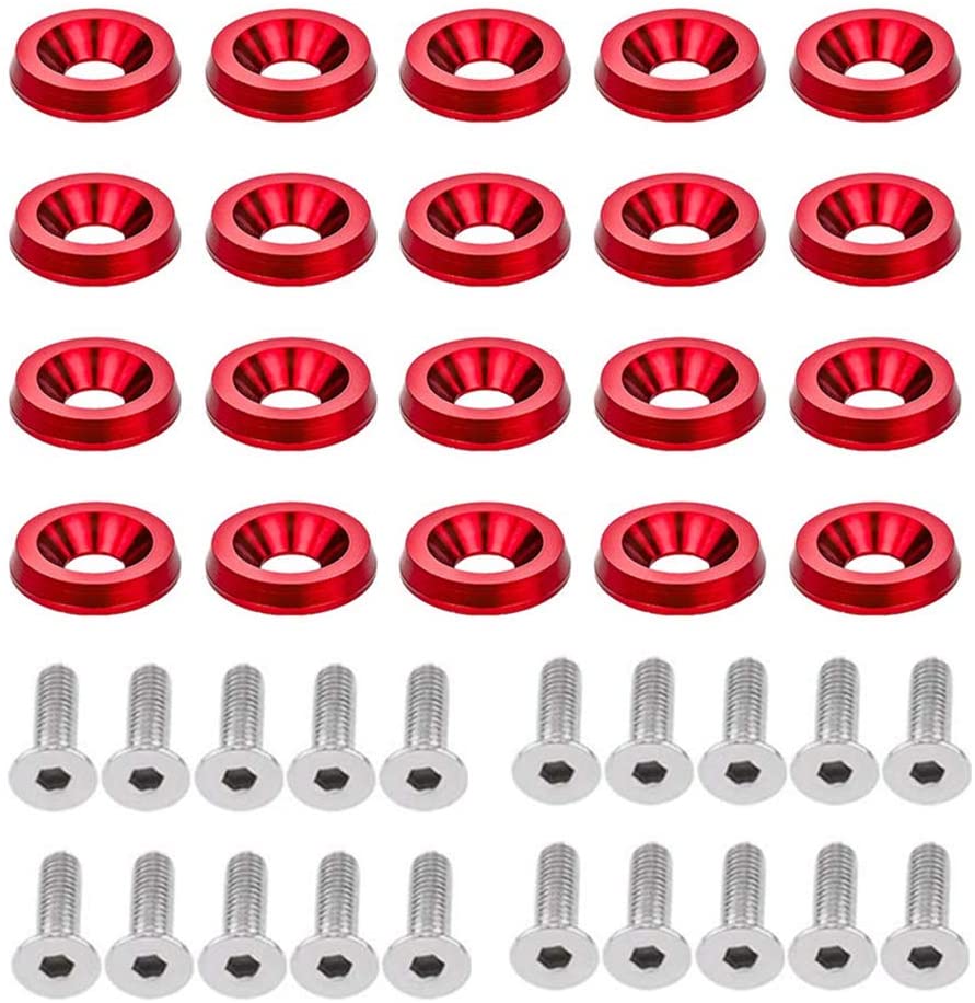 OUHL 20PCS Aluminum Bumper Fender Washer M6 T6 Grade CNC Billet Engine Bay Dress Up Kit (Grey)