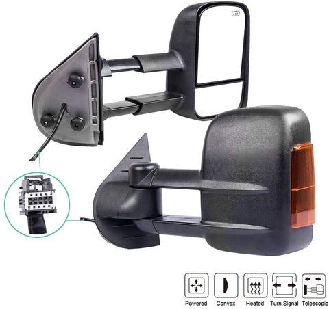 Towing Mirrors Replacement Compatible with 07-13 GMC Yukon, Chevy Silverado 1500, Cadillac Escalade Power Heated, Signal light, Black