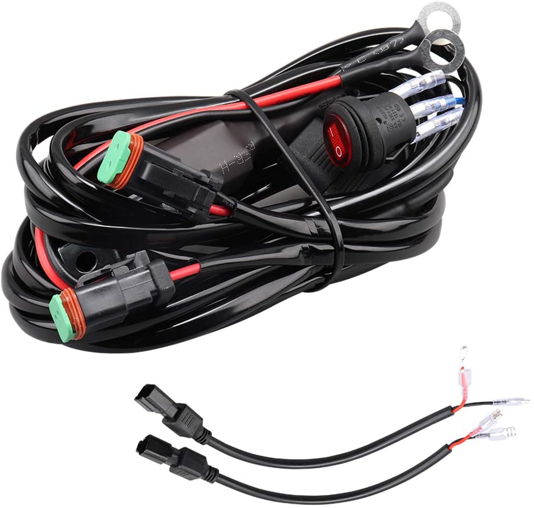 Chelhead 16AWG Dual DT Conneors Led Light Bar Wiring Harness 12V On Off Rocker Switch Power Relay Blade Fuse for Jeep Truck ATV UTV Off Road Lights