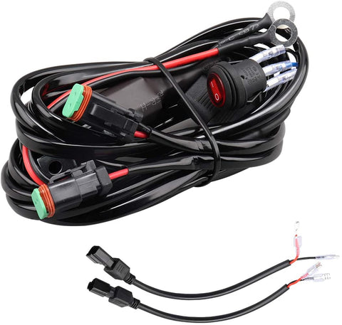 Chelhead 16AWG Dual DT Conneors Led Light Bar Wiring Harness 12V On Off Rocker Switch Power Relay Blade Fuse for Jeep Truck ATV UTV Off Road Lights