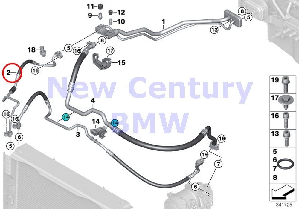BMW Genuine Coolant Lines Drying Container Evaporator Condenser Pressure Hose X5 35dX X5 35i X5 35iX X5 40eX X6 35i X6 35iX