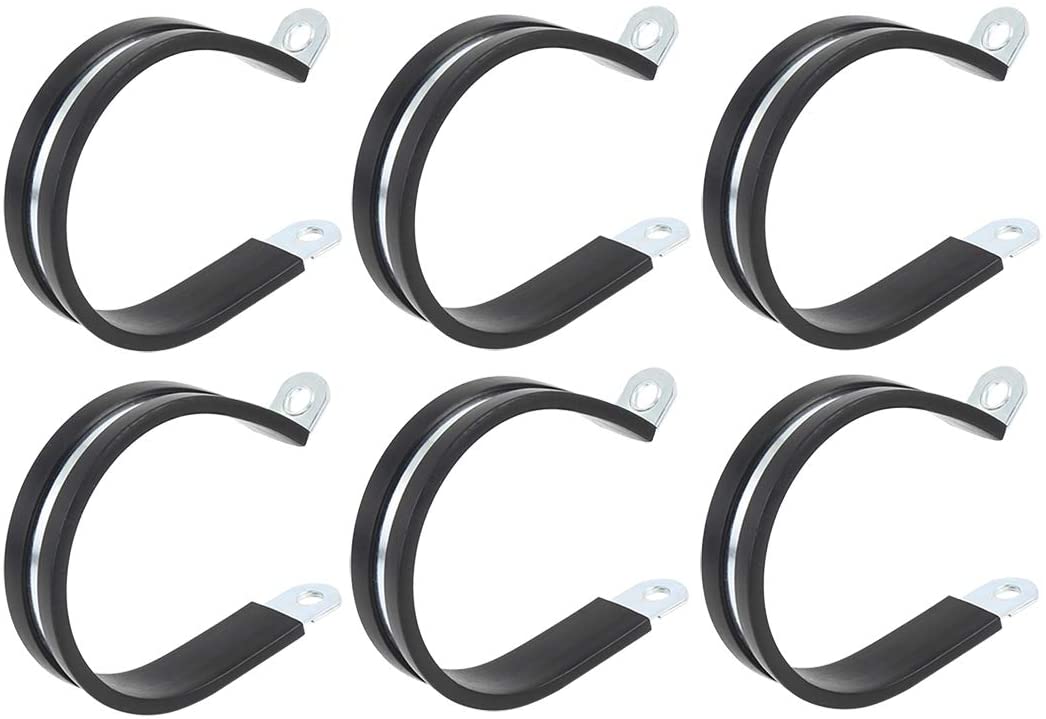 X AUTOHAUX 6pcs 60mm 2.36 Inch R Shape Automotive Galvanized Iron Cable Clamp Rubber Cushioned Insulated Clamp Metal Clamp for Tube Pipe Wire Installation