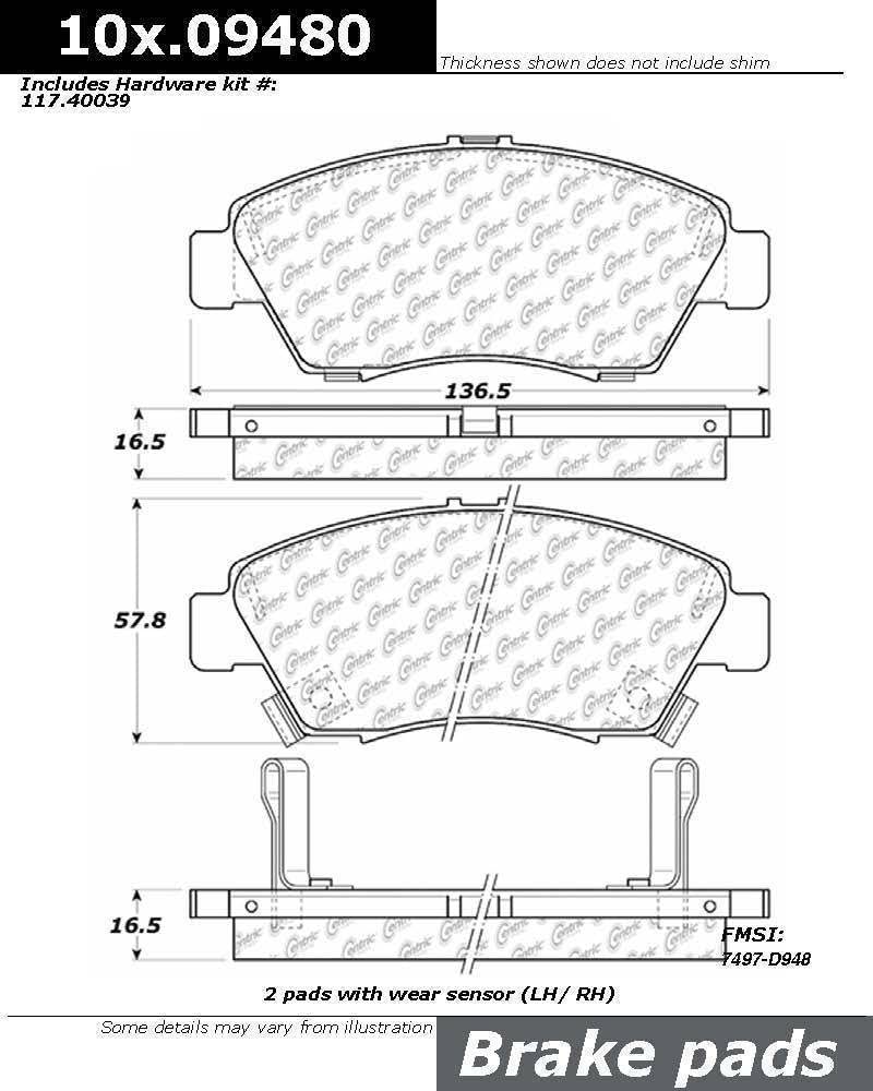 NEW CENTRIC 106.09480 Extended Wear Posi-Quiet Semi Metallic Standard Brake Pad