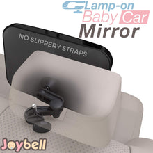 Joybell ONLY Safe Baby Car Mirror for Car Seat Rear Facing | Clamps to Sturdy Post | No Risky Straps | Extra Large| Adjustable to See Baby in Back Seat