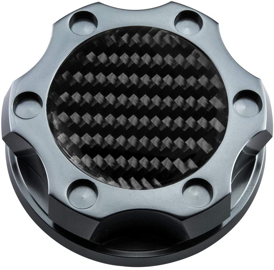 VMS RACING GUNMETAL OIL CAP with Real Black CARBON FIBER Emblem in CNC Machined Billet Aluminum Compatible with Chevy Chevrolet Corvette Stingray 14-19 2014-2019 NEW LT LT-1 V8 Wet Sump Engines