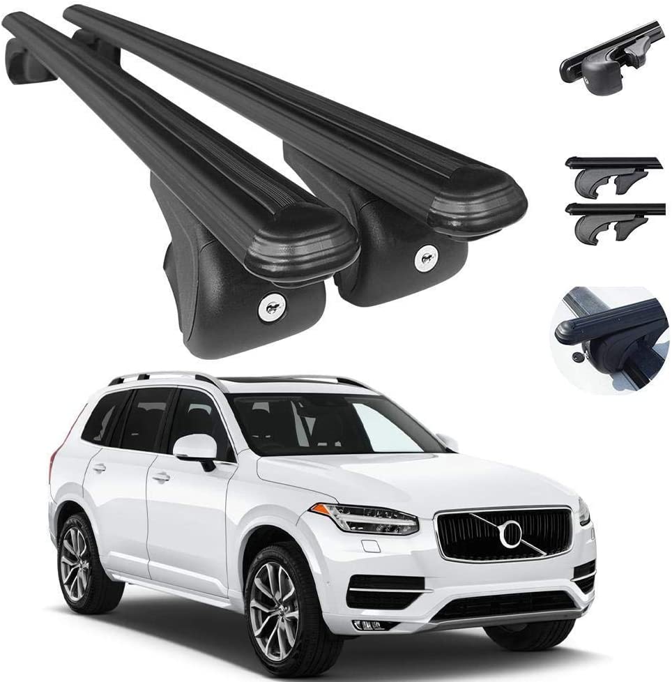 Roof Racks Lockable Cross Bars Carrier Cargo Racks Rail Aluminium with TUV Fits Black Set 2 Pcs for Volvo XC90 2015-2020
