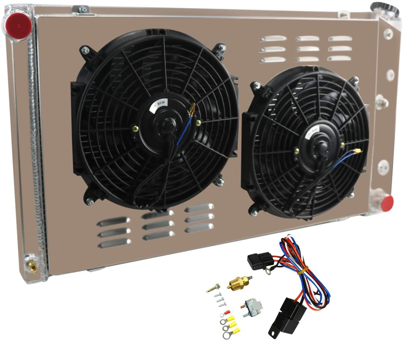 CoolingCare 3 Row Aluminum Radiator+ Shroud+ 2x12'' Fan for Chevy Caprice/Oldsmobile Cutlass Supreme 1979-88/34