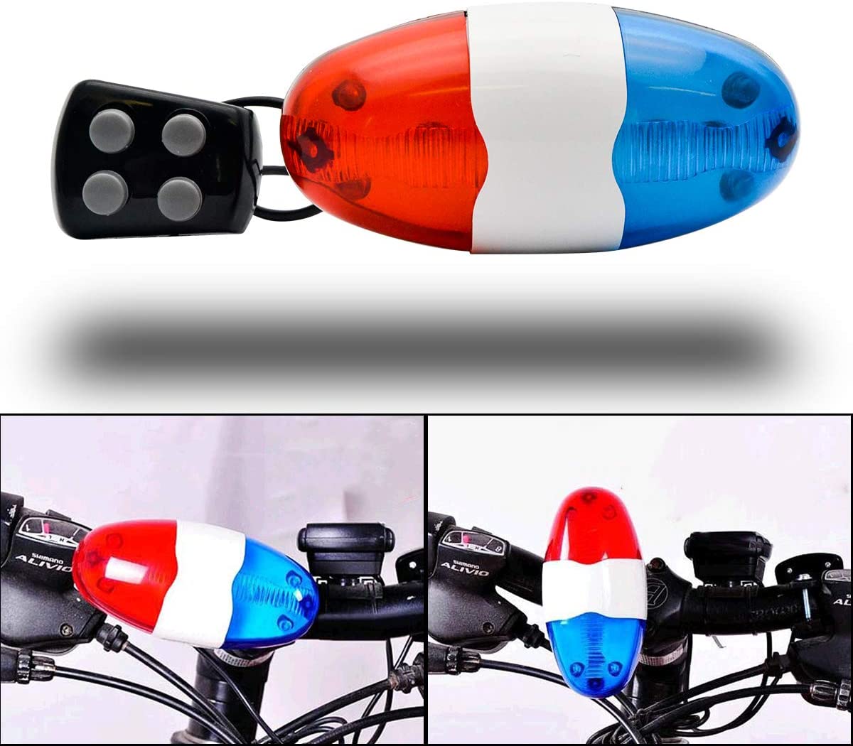 Bicycle Police Sound Light 6 LED Lights 4 Sounds Police Trumpet Cycling Horn Bell Car Rear Light Red and Blue