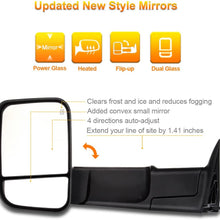 SCITOO Towing Mirrors fit for Dodge Ram High Perfitmance Exterior Accessories Mirrors fit 1998-2002 Ram 1500 Ram 2500 Ram 3500 with Power Controlling Heated Manual Flipping up and Telescoping