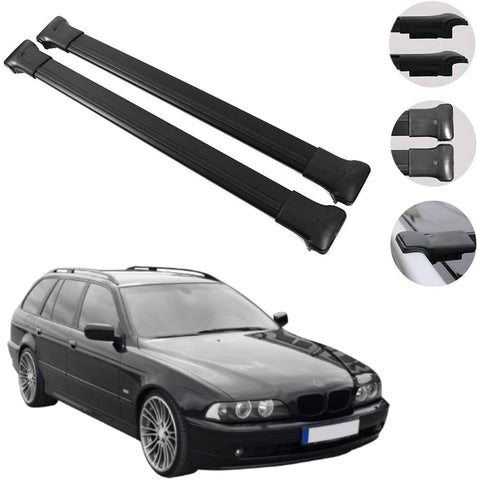 OMAC Roof Racks Cross Bars Carrier Cargo Racks Rail Aluminium Black Set 2 Pcs for BMW 5 Series (E39) 1996-2003