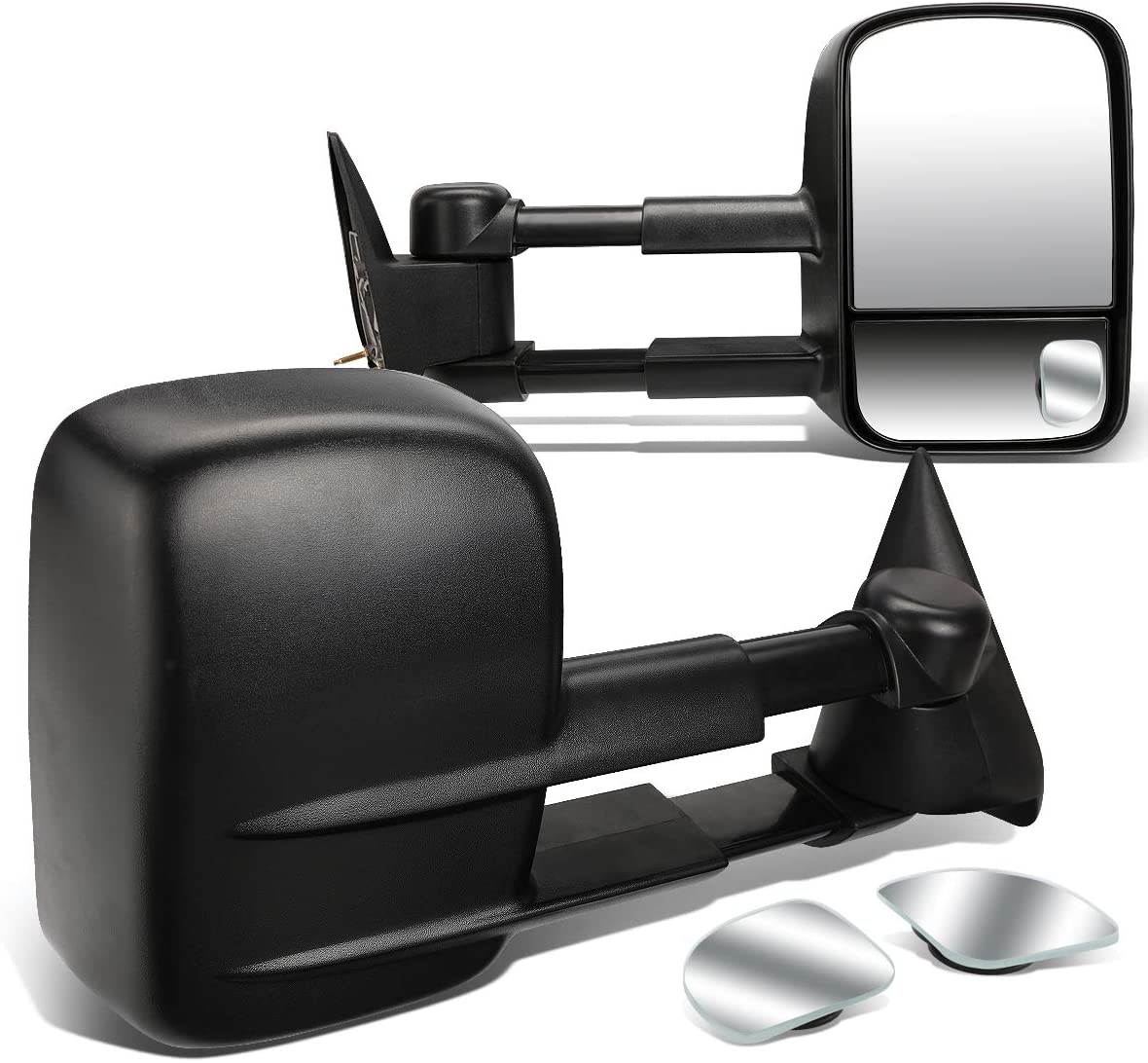 Replacement for Chevy GMC C/K GMT400 Black Textured Telescoping Manual Extendable Towing+Circle Blind Spot Mirror