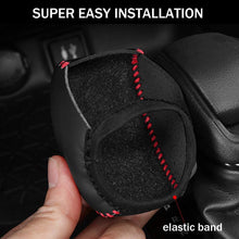 BOYUER Car Gear Shift Cover, Genuine Leather Shift Lever Cover Gear Shift Knob Cover Compatible with Toyota 2019 2020 RAV4(Red Stitches)