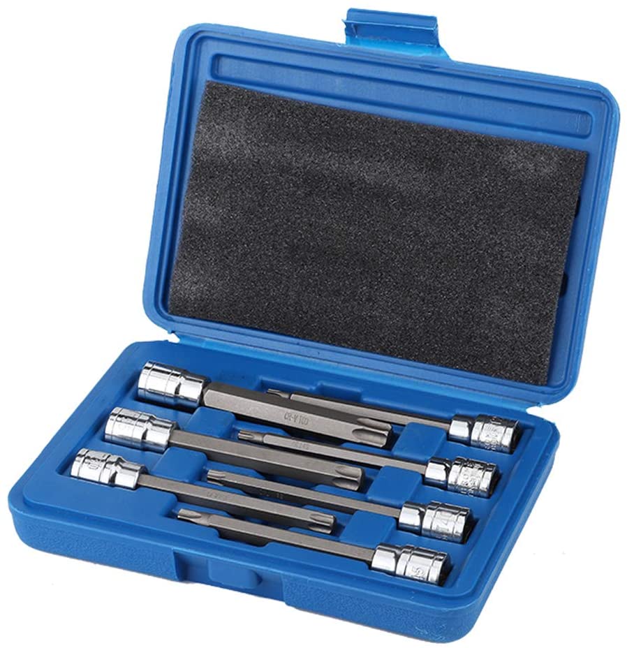 Terisass Torx Star Bit Socket Set 7Pcs 3/8inch Drive Extra Long Torx Star Bit Socket Set Drive Repair Tool Kit Torx Star Socket Bits Tool Kit