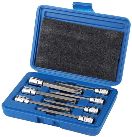 Terisass Torx Star Bit Socket Set 7Pcs 3/8inch Drive Extra Long Torx Star Bit Socket Set Drive Repair Tool Kit Torx Star Socket Bits Tool Kit