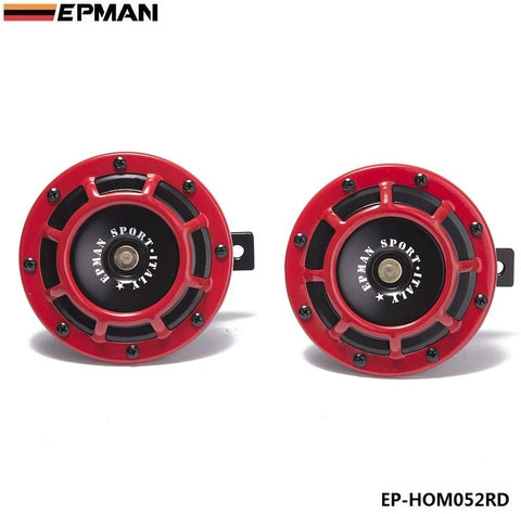 EPMAN 12V 110dB Super Loud Compact Electric Blast Tone Horn For Motorcycle Chopper 12 (Red, Pack Of 2)