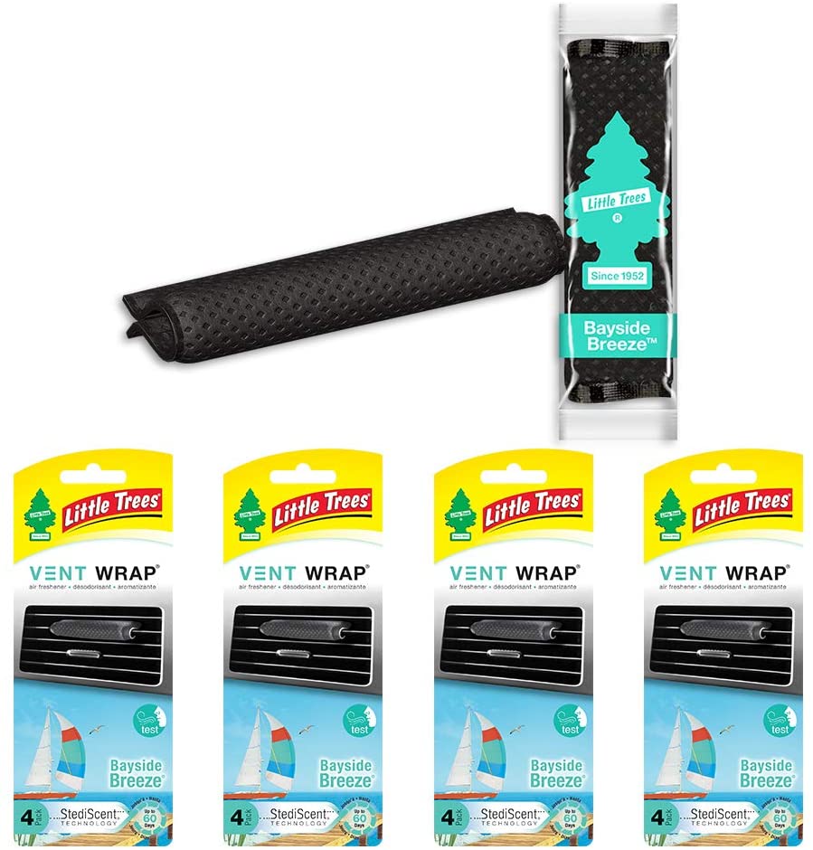LITTLE TREES Car Air Freshener | Vent Wrap Provides a Long-Lasting Scent, Slip on Vent Blade | Bayside Breeze, 4-Packs (4 Count)
