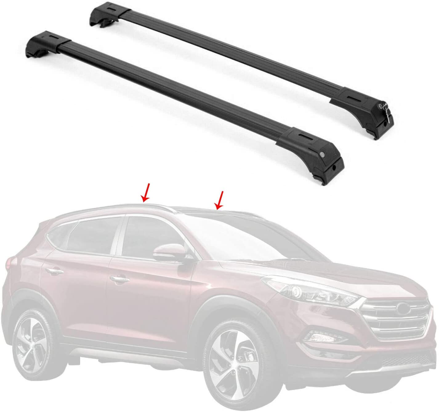 OMAC Roof Racks Lockable Cross Bar Carrier Cargo Racks Rail Aluminium Black Set 2 Pcs for Hyundai Tucson 2016-2021