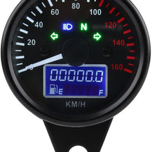 Qiilu Universal 0~160KM/H Motorcycle Odometer LED LCD Digital Speedometer Tachometer Black Gauges with Night Light Fit for Most Popular 12V Motorbike