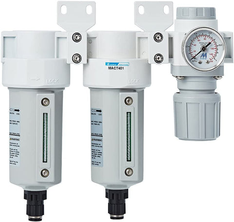 M Mindman 5 & 0.3 Micron Three Stage Filter & Air Pressure Regulator Modular Combo, 1/2