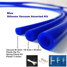 I33T High Temperature Vacuum Silicone Hose, Engine Room Dress Up DIY Kit Blue, Include 3 Hoses (ID 3mm/4mm/8mm) Vacuum + 3 Plastic T Joiner + 6 Spring Clamp + 30 Plastic Zip Tie