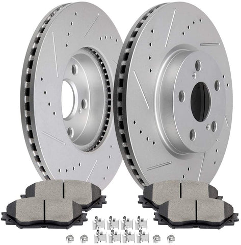 BRAKEUS Brake Rotors Ceramic Pads Fit for 2009-2010 for Pontiac Vibe, 2008-2014 for Scion xD, 2009-2019 for Toyota Corolla, 2009-2013 for Toyota Matrix,Clip Hardware