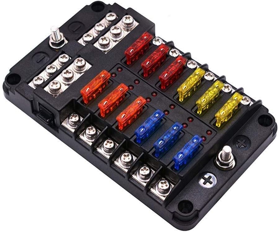 6 way/12 Way Blade Fuse Block Fuse Box Holder Warning Indicator Damp-Proof Cover for Car Boat Marine Truck (Color : Dark Grey)