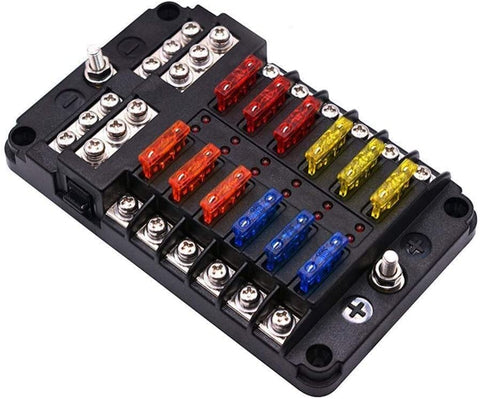 6 way/12 Way Blade Fuse Block Fuse Box Holder Warning Indicator Damp-Proof Cover for Car Boat Marine Truck (Color : Army Green)