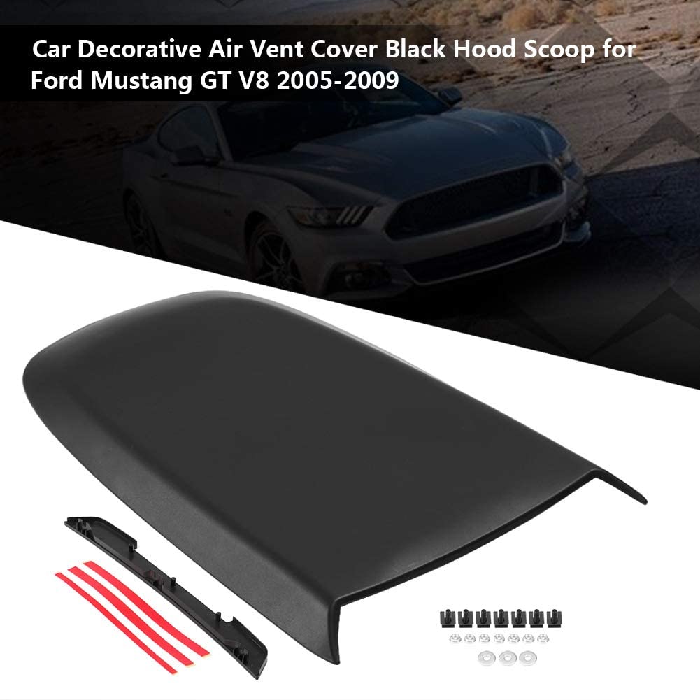 Qiilu Black Hood Scoop for Ford Mustang GT V8 2005 2006 2007 2008 2009, Professional Car Decorative Air Vent Cover Hood Scoop