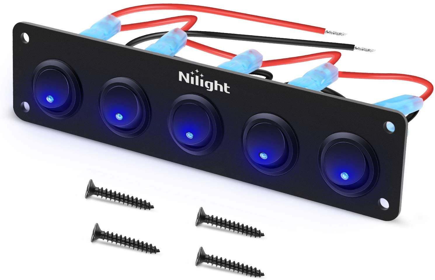 Nilight 5 Gang 3 Pin Rocker Switch Panel Waterproof On-Off Toggle Switches for Car Vehicle Trailer Truck SUV Marine Boat RV Ship 12V/24V 20A,2 Years Warranty (5Gang Switch Panel)