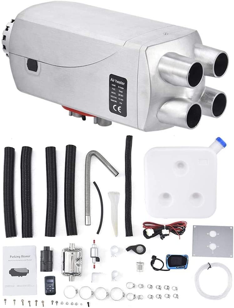 qwrew Air Heater 5KW Parking Heater Set LCD Thermostat 4 Holes Fast Heating Diesel Heater for Truck, Boat, Car Trailer, Motorhomes, Touring Car, Campervans, Caravans (12V)