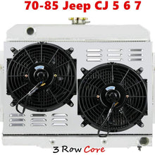 OzCoolingParts 70-85 Jeep CJ-Series Radiator Shroud Fan Kit, 3 Row Core Aluminum Radiator + 2 x 12" Fan w/Shroud for 1970-1985 71 72 73 74 75 76 77 78 79 83 84 Jeep CJ5 CJ6 CJ7 GM Chevy V8 Conversion