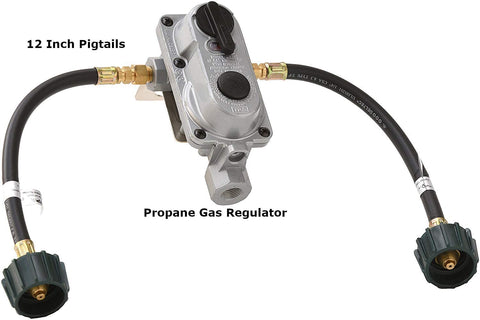 Flame King (KT12ACR6) 2-Stage Auto Changeover LP Propane Gas Regulator With Two 12 Inch Pigtails For RVs, Vans, Trailers