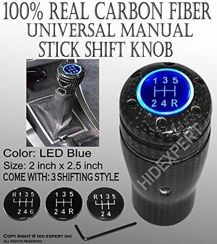 ICBEAMER Carbon Fiber Shift with Blue LED Light Knob 5 6 Speed Stick Manual Transmission Included 2 pcs CR2032 Battery