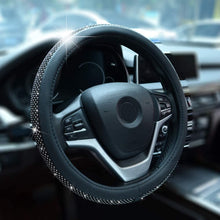 Alusbell Bling Bling Rhinestones Steering Wheel Cover for Women Diamand Crystal Steering Wheel Cover with PU Leather Universal Fit 15 Inch Black