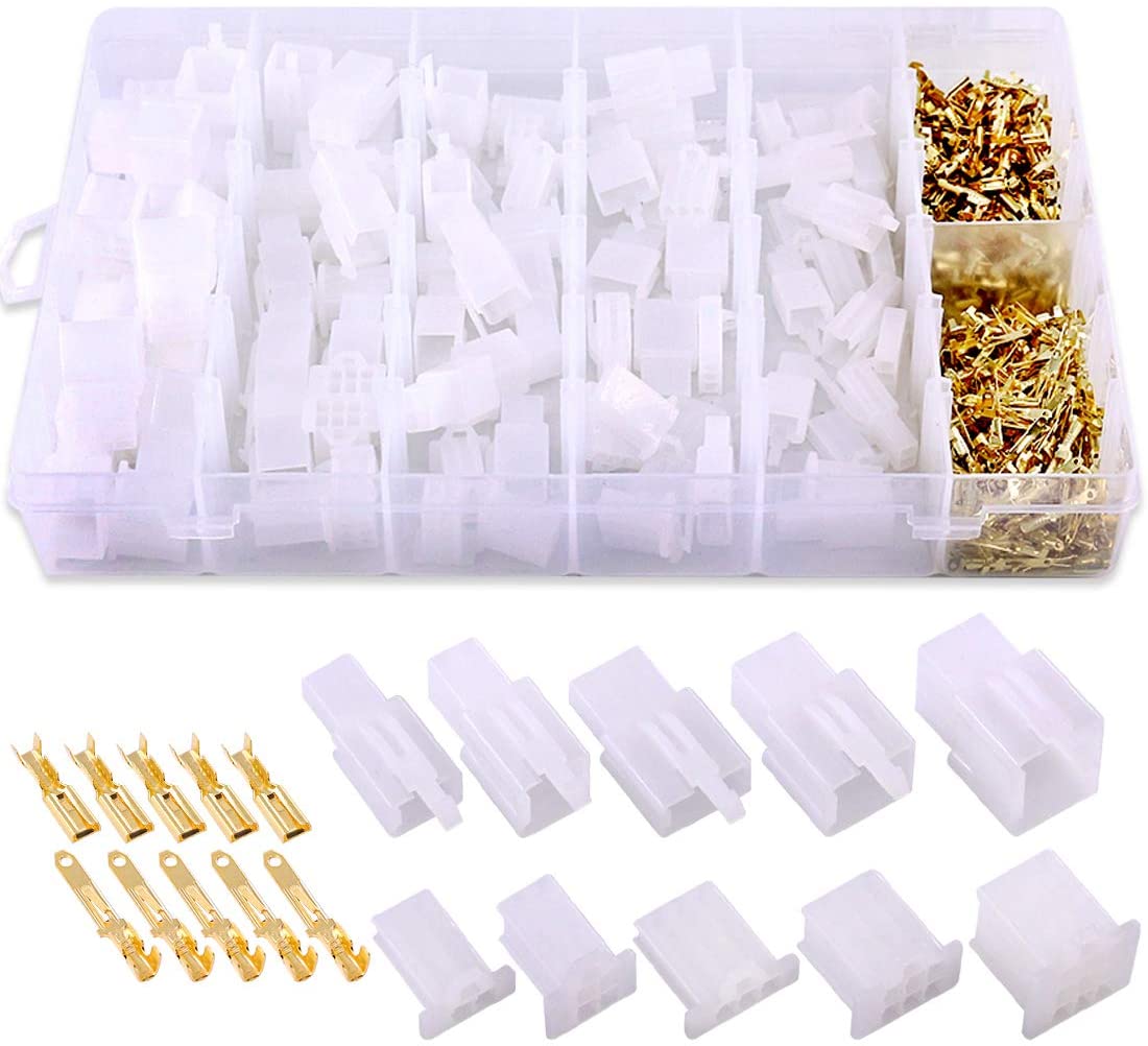 Swpeet 400Pcs 6.3MM Automotive Electrical Wire Connectors Kit, 6.3mm 1 2 3 4 6 8 9 Pin Automotive Electrical Wire Connectors Pin Header Crimp Wire Terminals (6.3mm, Assortment Kit)