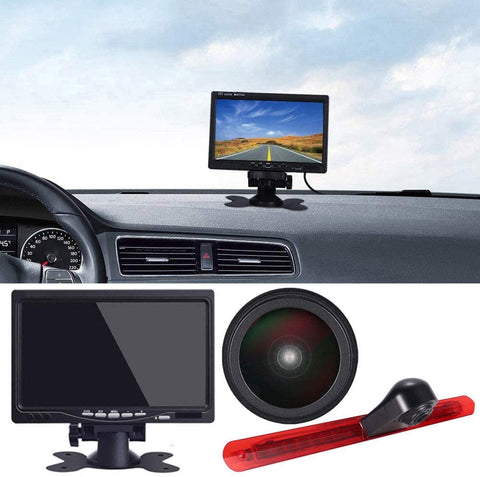 HD IP68 Third Roof Top Mount Brake Lamp Reverse Rear View Backup Camera Angle and Distance Adjustable IR Night Vision for Mercedes Vito W447 Kasten Tourer Mixto 3 Brake Light + 4.3'' Rearview Mirror