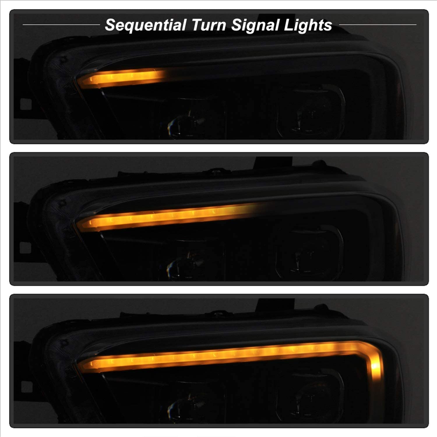 Spyder Auto 9042997 DRL Light Bar Projector Headlights w/Sequential Turn Signal Black DRL Light Bar Projector Headlights