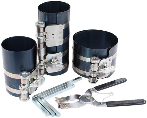 XtremeAmazing Car Engine Piston Rings Installer Removal Compressor Tool Service Set and Adjustable Ratchet Piston Installer Plier Kit