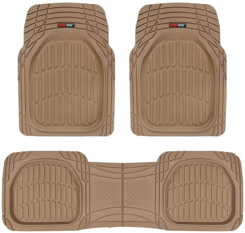 FlexTough Contour Liners-Deep Dish Heavy Duty Rubber Floor Mats for Car SUV Truck & Van-All Weather Protection (Tan Beige)