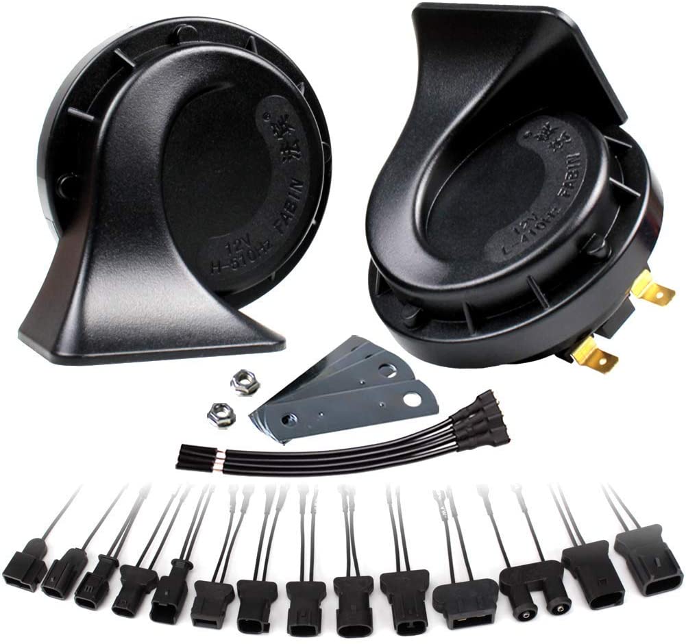 FARBIN Waterproof Auto Horn 12V Car Horn Loud Dual-Tone Electric Snail Horn Kit with 2Pcs Connector Harnesses Cable for Chevrolet