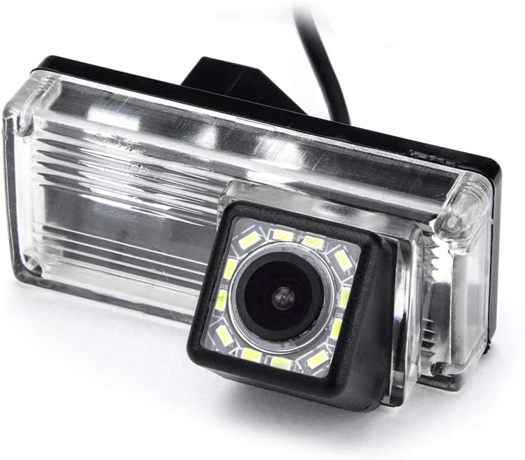eHANGO Car Rear View Camera with 4 Pin to RCA Cable Bracket License Plate Lights Housing Mount for Toyota REIZ 4D MK1 / Toyota Mark X 4D MK1 / Toyota Prius/Toyota Land Cruiser (8 LED Angle)