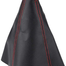 Qiilu Universal Car Manual PU Leather Gear Gaiter Shift Shifter Boot Replacement Red Stitch Gear Gaiter Boot Cover