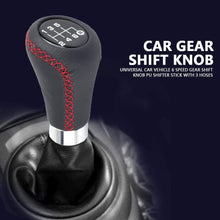 Qiilu Gear Shift Lever Knob Stick Head, Universal Car Vehicle 6 Speed Gear Shift Knob PU Shifter Stick with 3 Hoses (Red)
