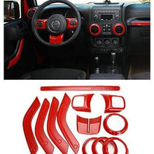 Opall Full Set Interior Decoration Trim Kit Steering Wheel & Center Console Air Outlet Trim, Door Handle Cover Inner For Jeep Wrangler JK JKU 2011-2018 2 Door& 4-Door (Watermelon Red)