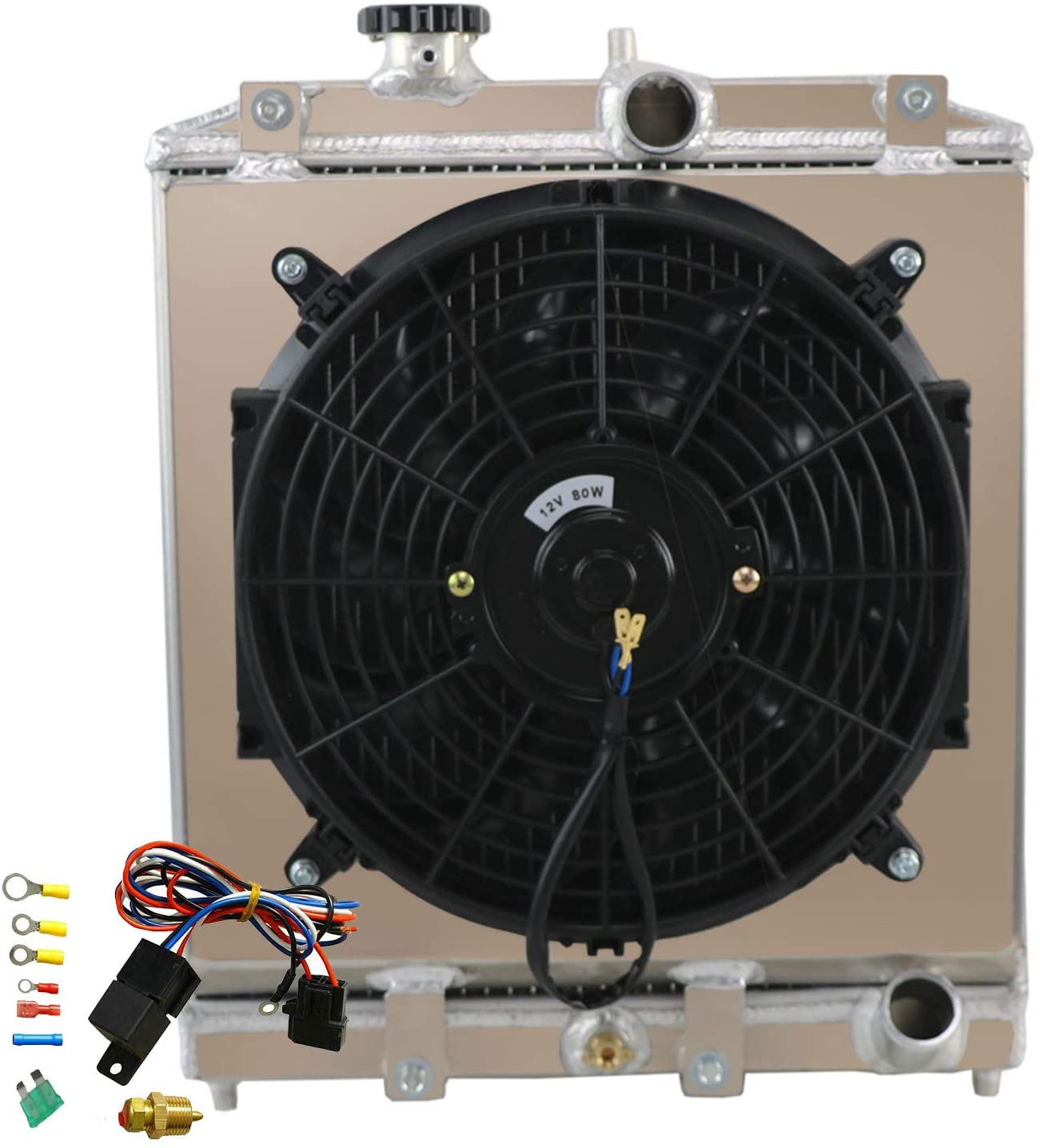 ALLOYWORKS 2 Row All Aluminum Radiator+Shroud Fan+Relay For 1992-2000 1991 1990 99 Honda Civic EG EK
