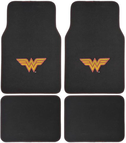 BDK 4 Piece Wonder Woman Super Hero Carpet Floor Mats - Warner Brothers DC Comics Licensed Full Mat Set for Car Truck SUV - All Weather Protection