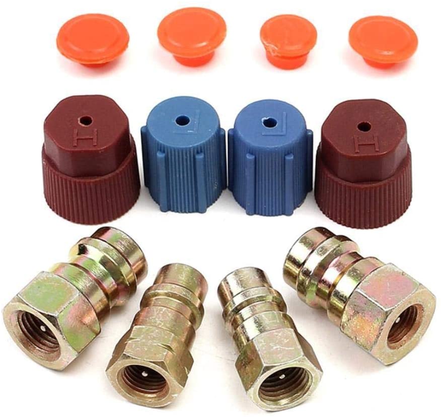 Iinger 4 Kinds A/C 3/8 7/16 Port Adapter Retrofit Quick Release R12 Port to R134a with Caps Valves Durable Quality Quick Disconnect