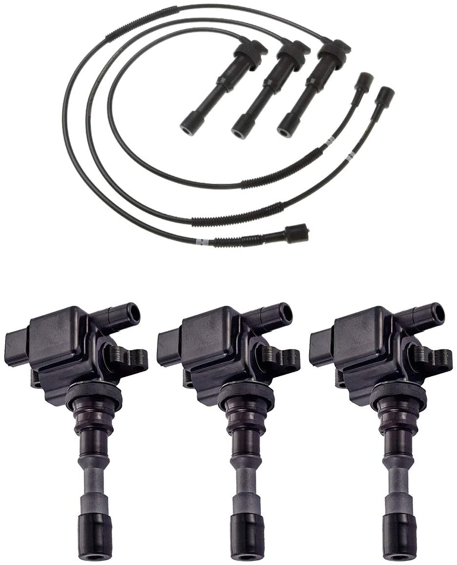 ENA Set of 3 Ignition Coils and 3 Wire Wireset Compatible with 2003-2006 Hyundai Santa Fe XG350 & 2004-2006 Kia Amanti UF439
