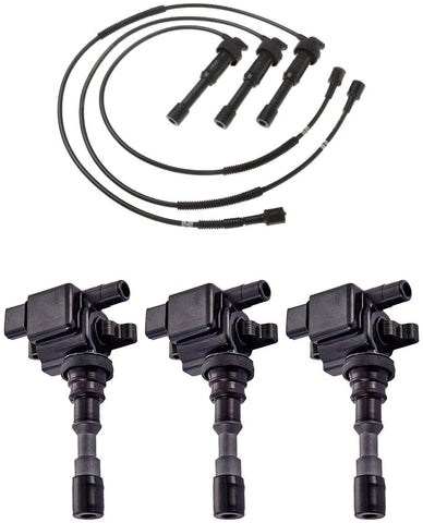 ENA Set of 3 Ignition Coils and 3 Wire Wireset Compatible with 2003-2006 Hyundai Santa Fe XG350 & 2004-2006 Kia Amanti UF439